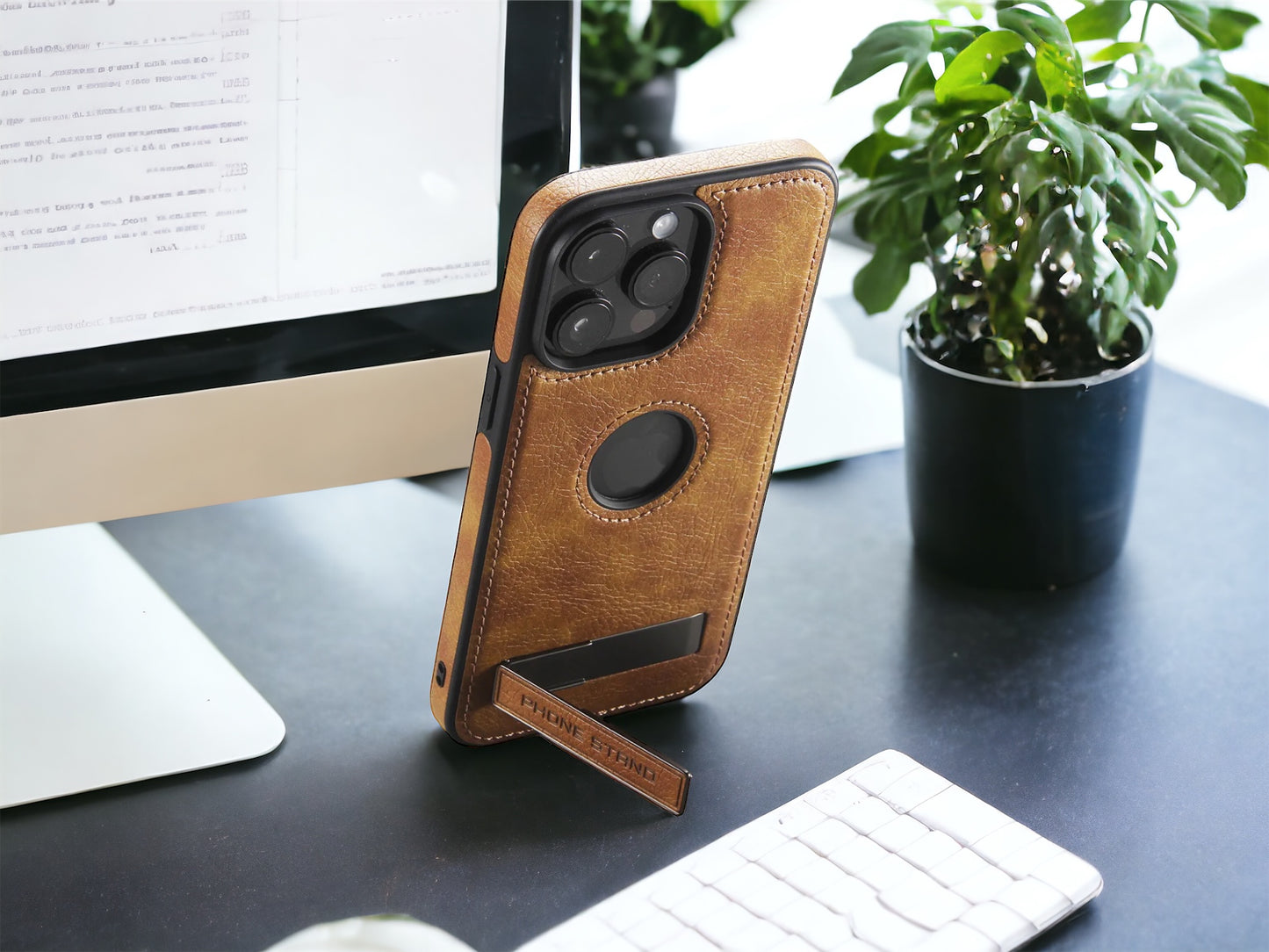 iPhone 15 Pro Leather Cover with Stand