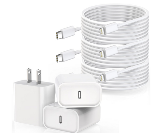 20W Adapter & Wire - Set of 3 for iPhones | Fast charging | USB=C to Lightening Cable